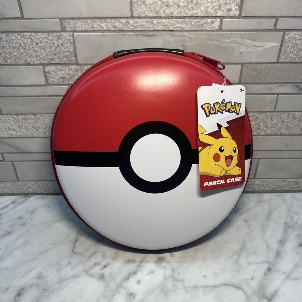 Pokemon Pokeball Pencil Case Red White Hard Zipper 8" School Supply NEW